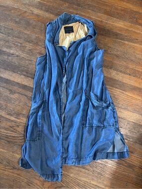 Sleeveless Hooded Denim Vest - Blue